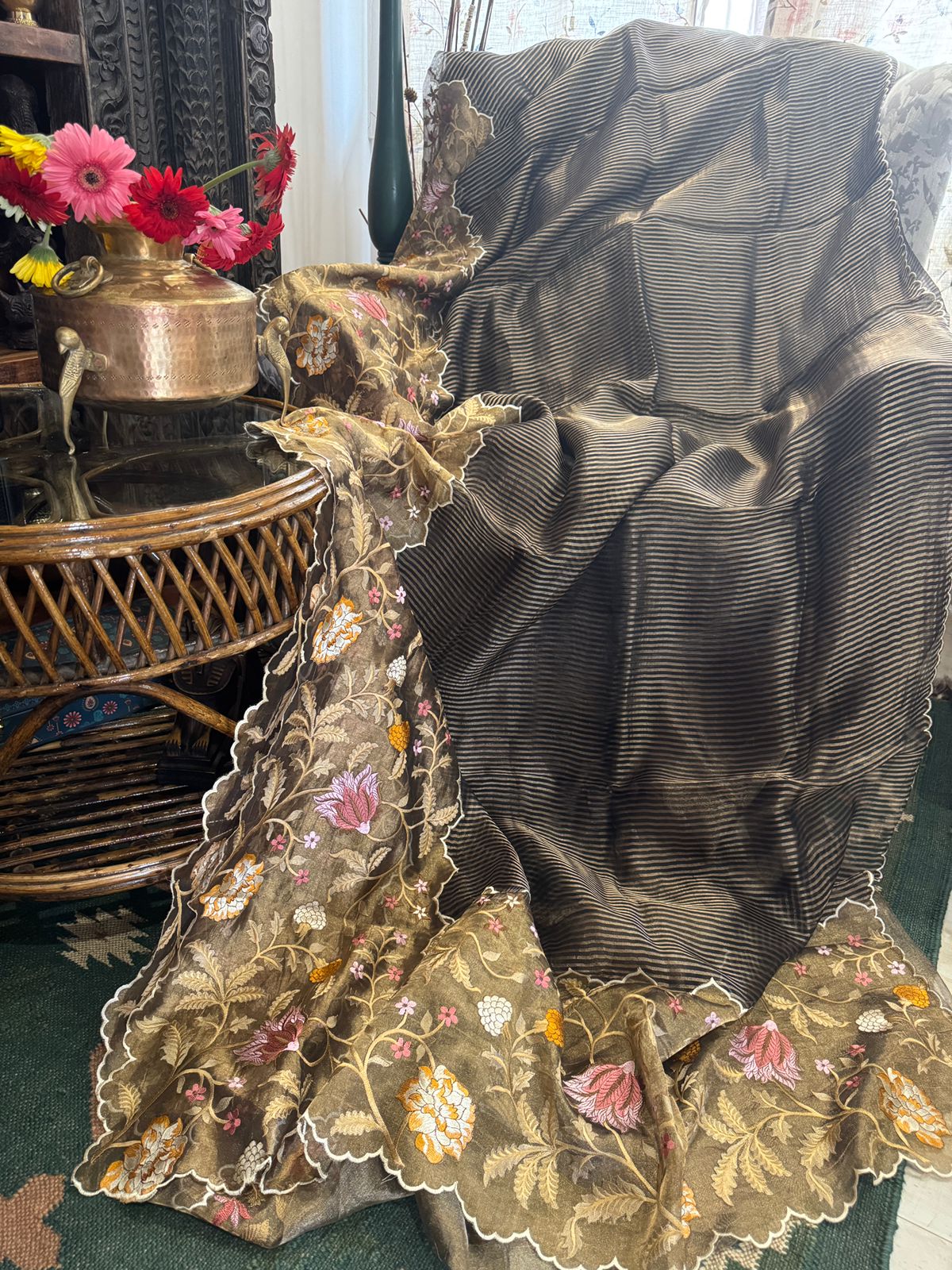 Pure Tissue Organza Saree With Embroidery Border