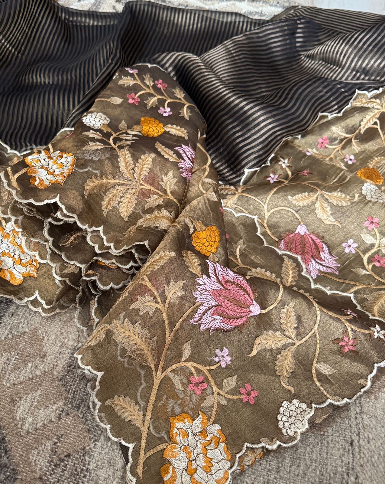 Pure Tissue Organza Saree With Embroidery Border