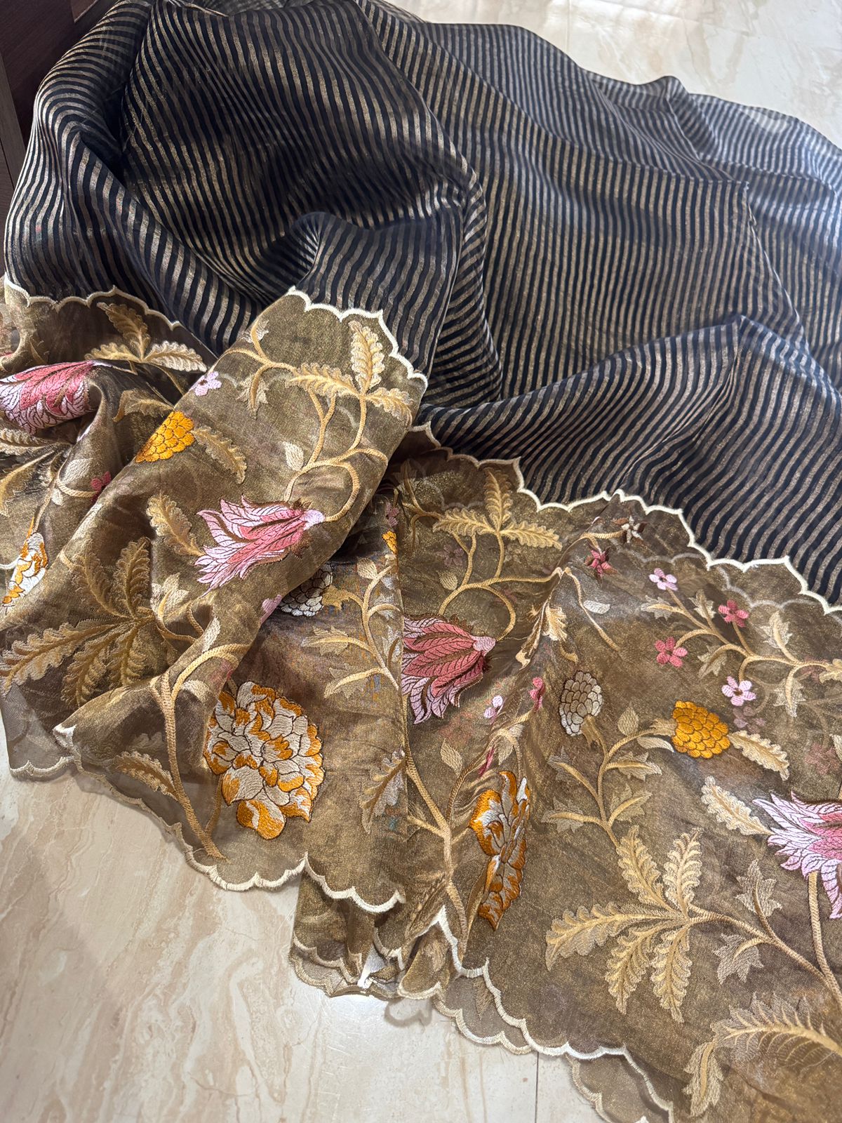 Pure Tissue Organza Saree With Embroidery Border