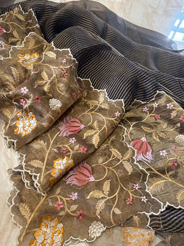 Pure Tissue Organza Saree With Embroidery Border