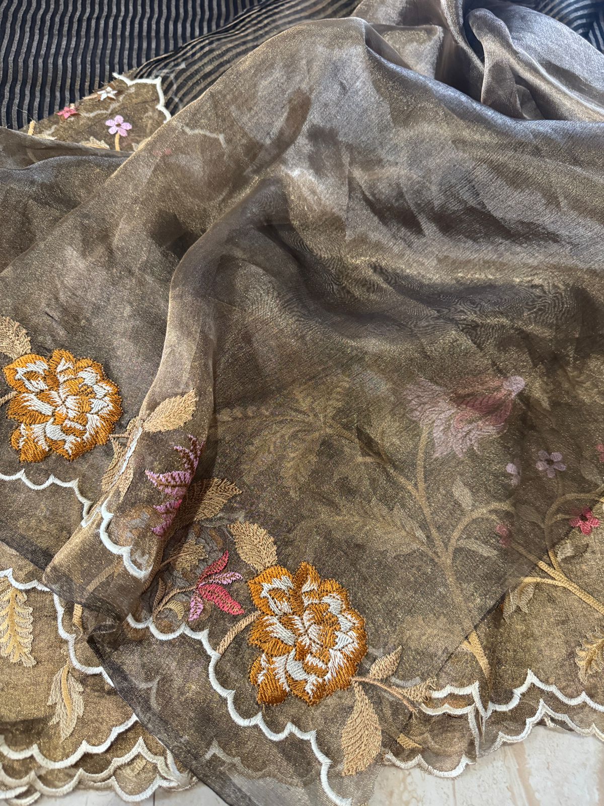 Pure Tissue Organza Saree With Embroidery Border