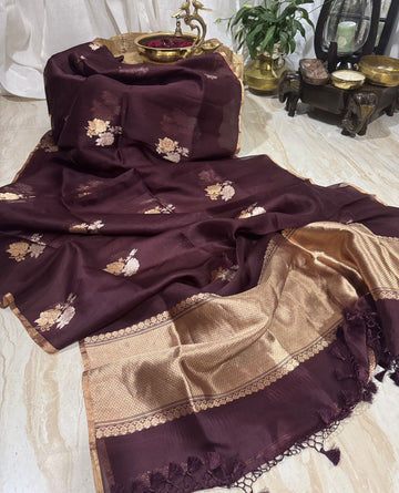 Pure Handloom Kora Banarasi Saree With Sona Rupa Zari