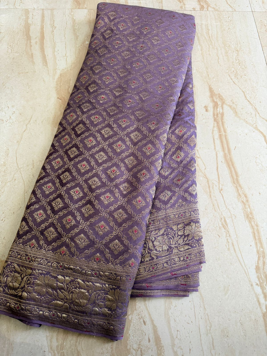 Pure Mysore Brocade Crepe Silk Saree With Meenakari Wewve