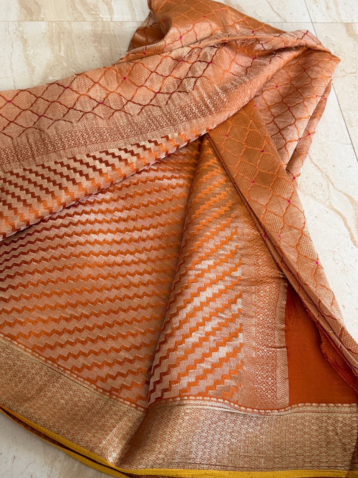 Pure Mysore Brocade Crepe Silk Saree With Meenakari Weav
