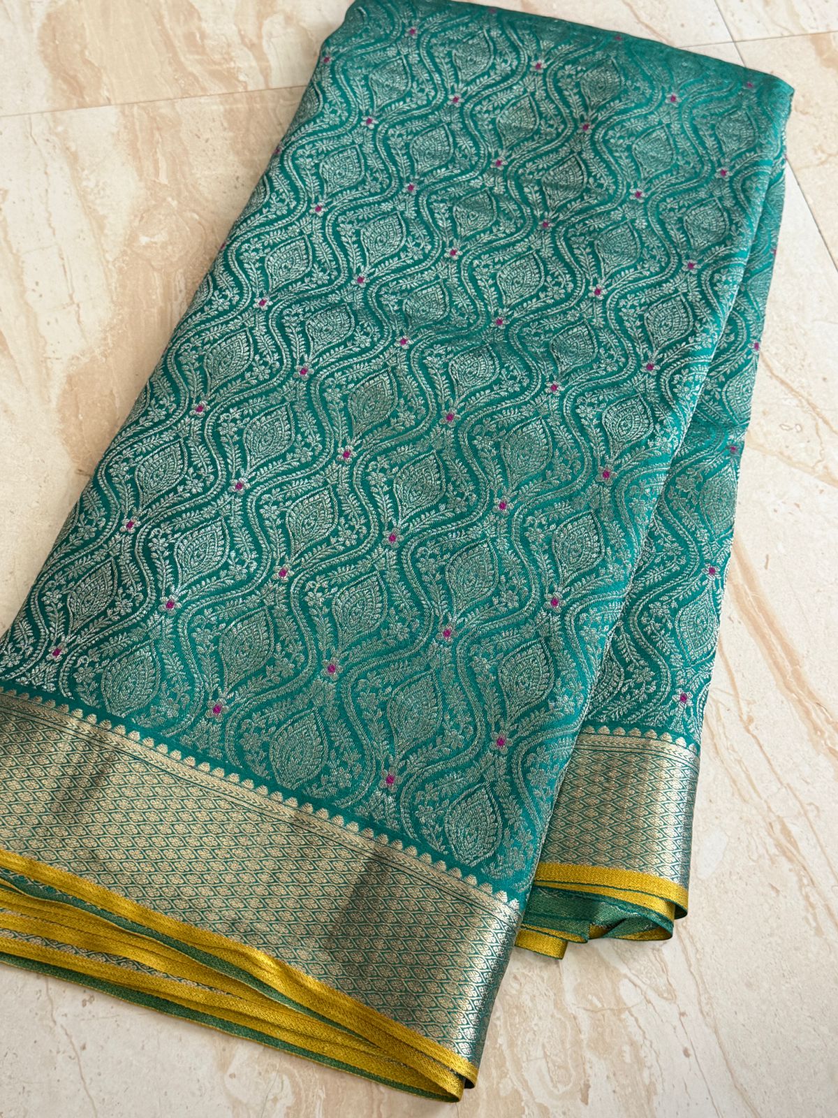 Pure Mysore Brocade Crepe Silk Saree With Antiq Zari Weave
