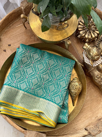 Pure Mysore Brocade Crepe Silk Saree With Antiq Zari Weave