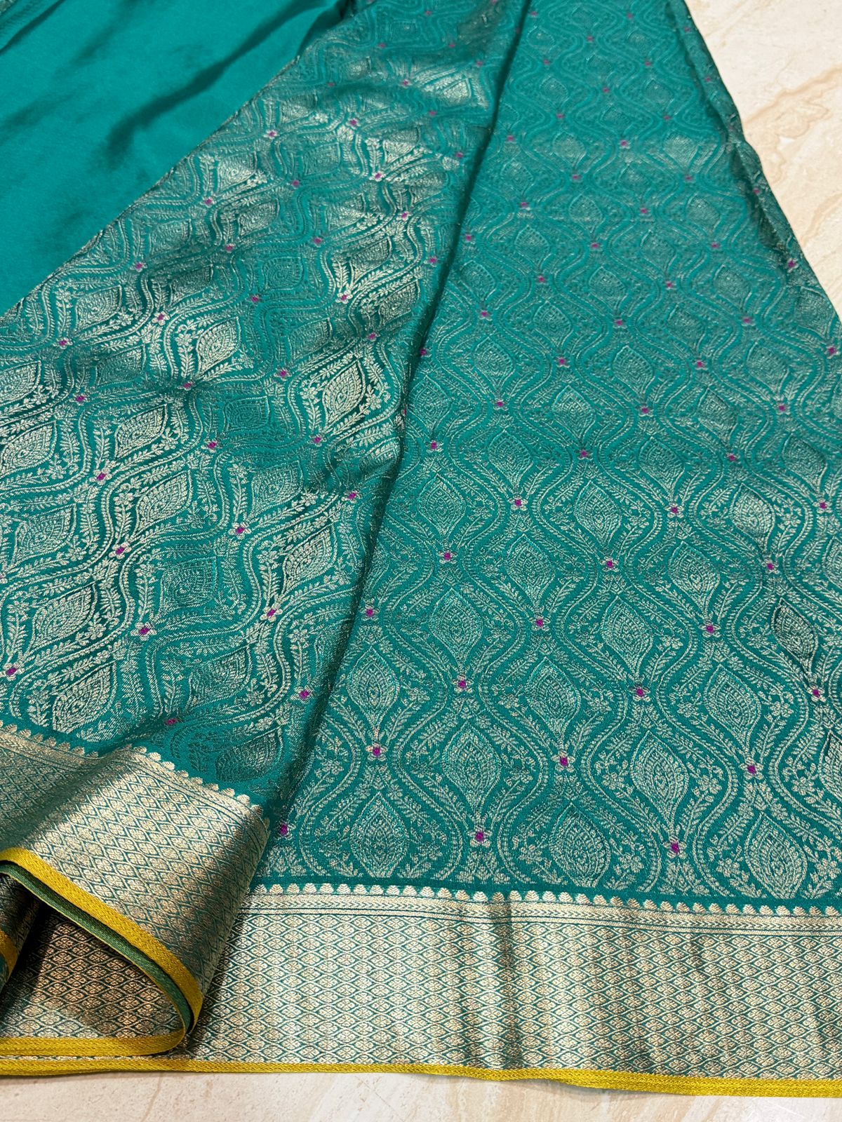 Pure Mysore Brocade Crepe Silk Saree With Antiq Zari Weave