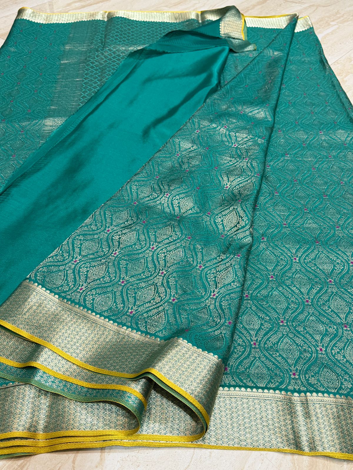 Pure Mysore Brocade Crepe Silk Saree With Antiq Zari Weave