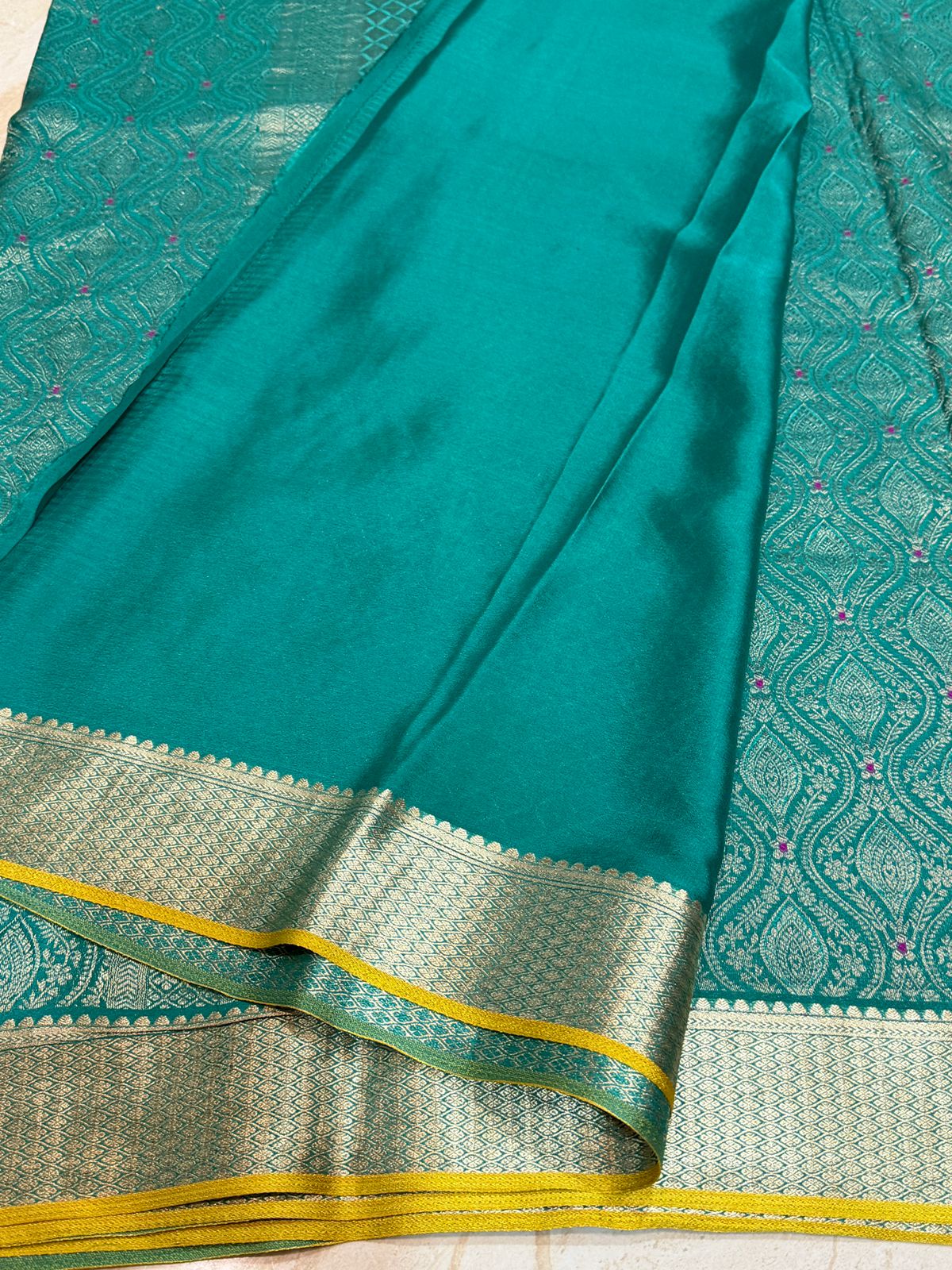Pure Mysore Brocade Crepe Silk Saree With Antiq Zari Weave