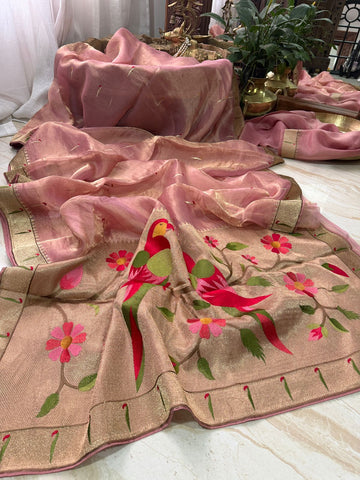 Pure Tissue Silk Saree With Single Munia Border & Designer Pallu
