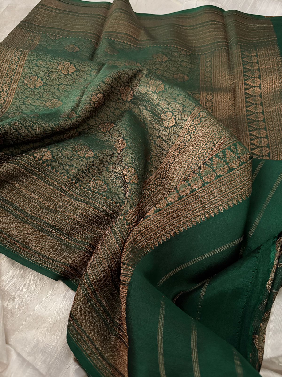 Pure Mysore Brocade Crepe Silk Saree With Antiq Zari Weave