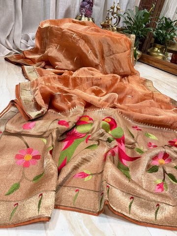 Pure Tissue Silk Saree With Single Munia Border & Designer Pallu