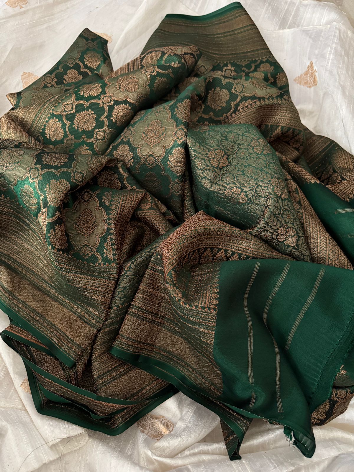 Pure Mysore Brocade Crepe Silk Saree With Antiq Zari Weave