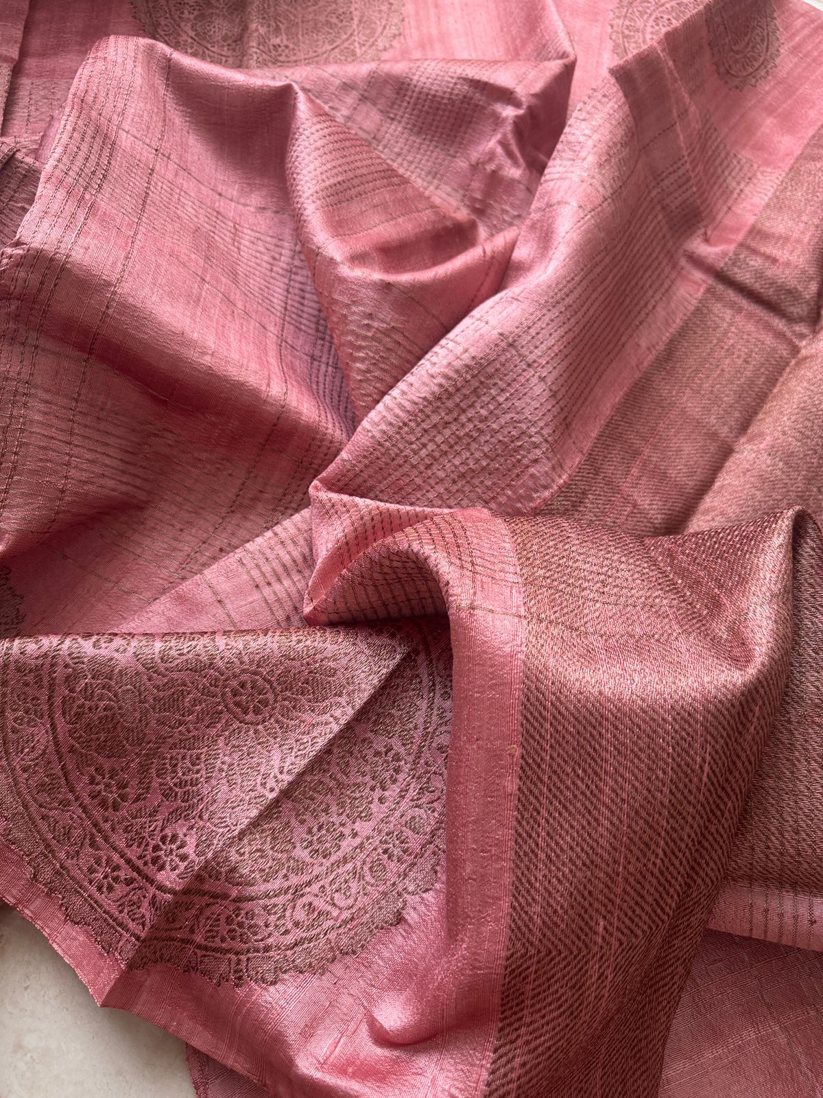 Pure Handloom Borderless Raw Silk Banarasi Saree
