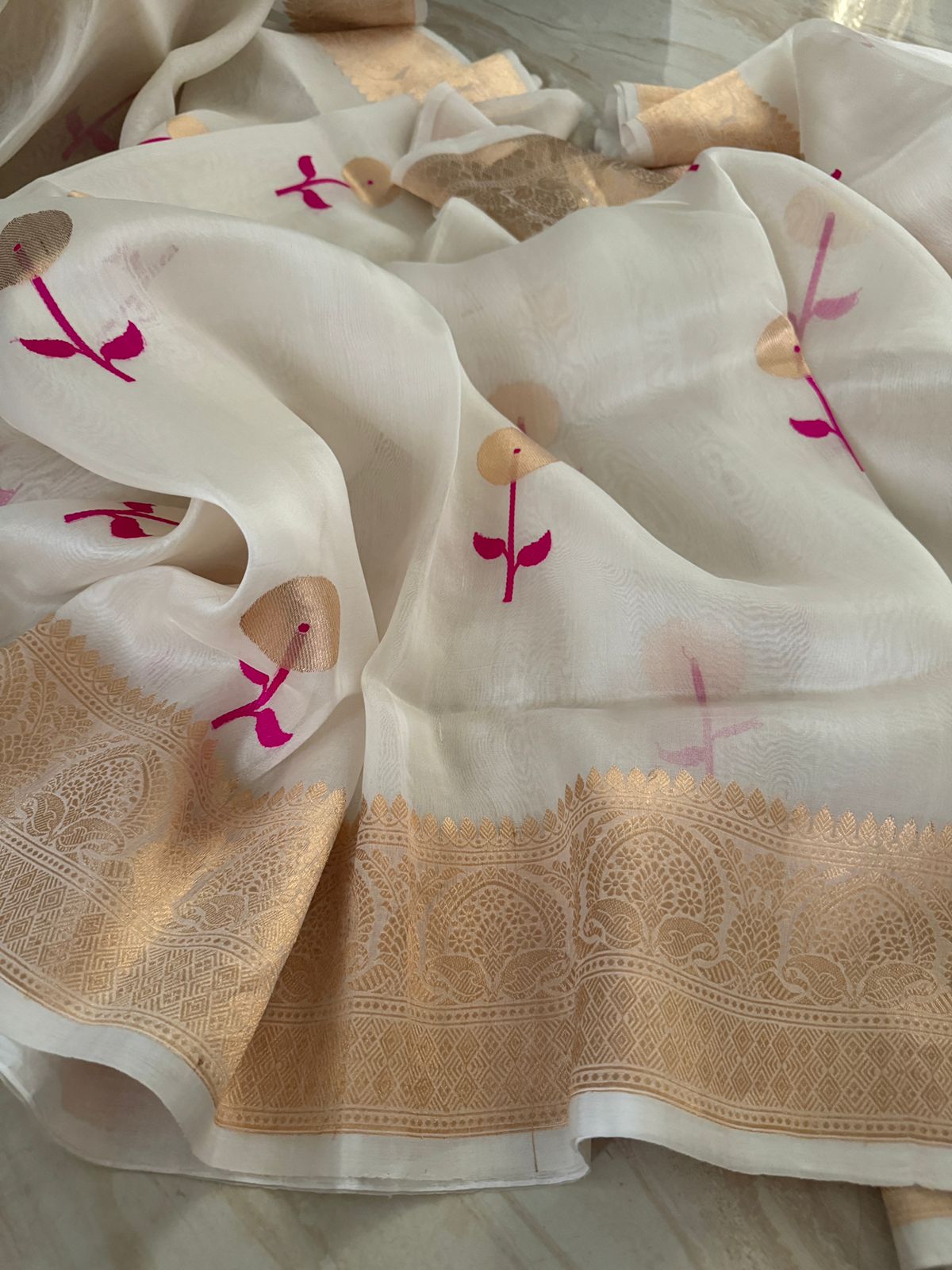 Pure Handloom Kora Banarasi Saree