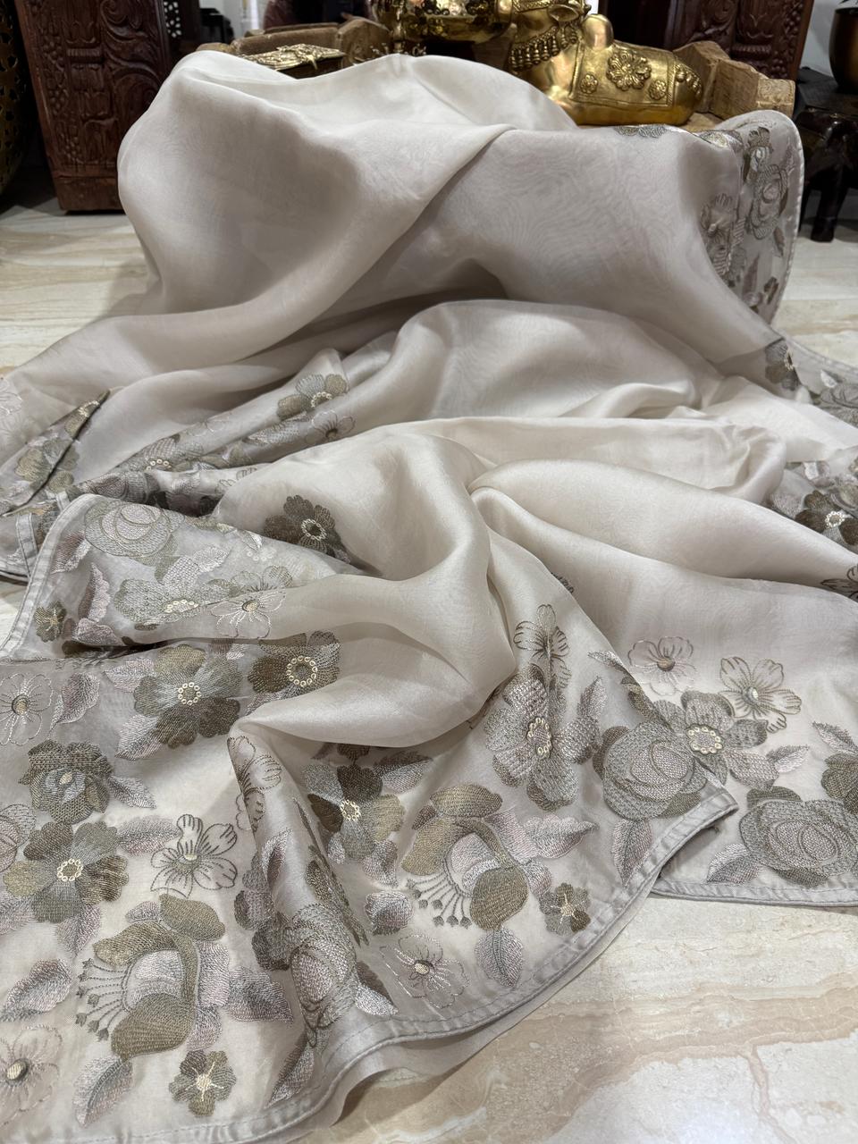Pure Organza Saree With Embroidery Work