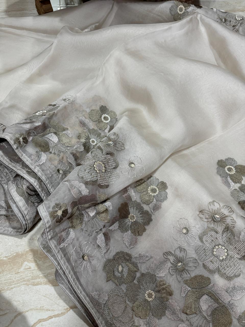 Pure Organza Saree With Embroidery Work