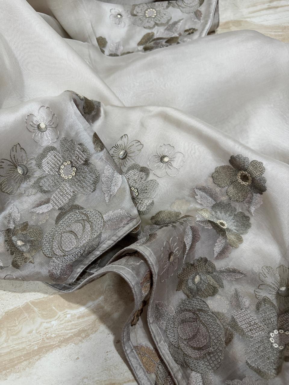 Pure Organza Saree With Embroidery Work
