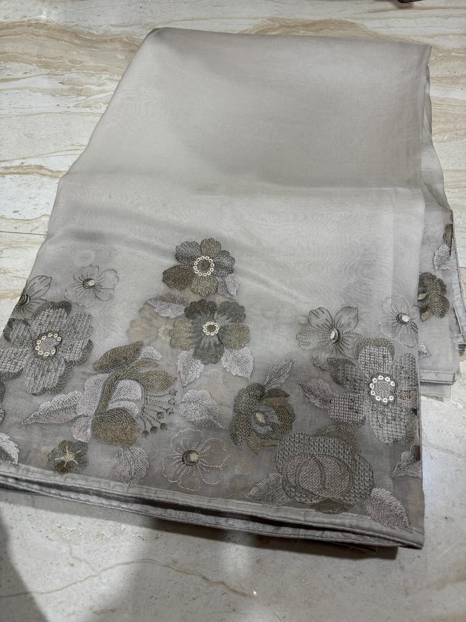 Pure Organza Saree With Embroidery Work