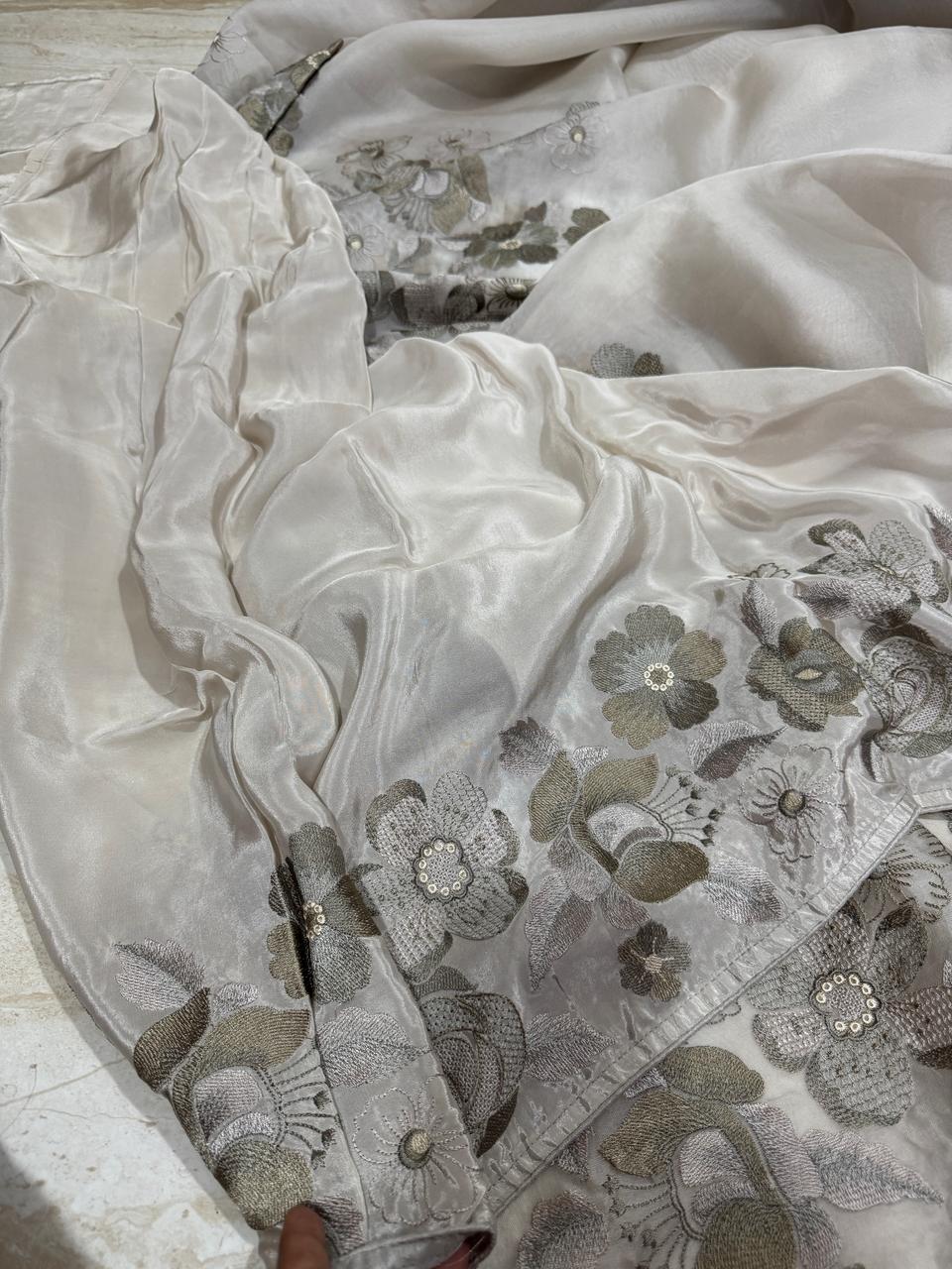 Pure Organza Saree With Embroidery Work
