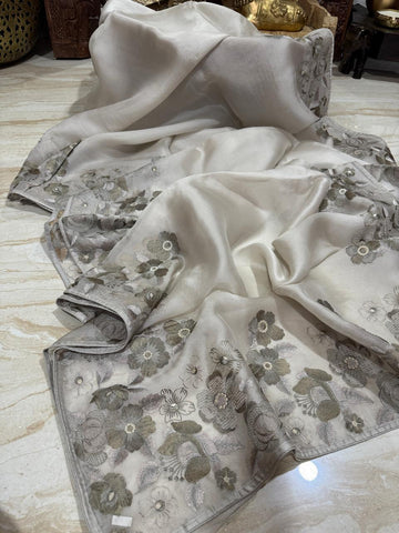 Pure Organza Saree With Embroidery Work