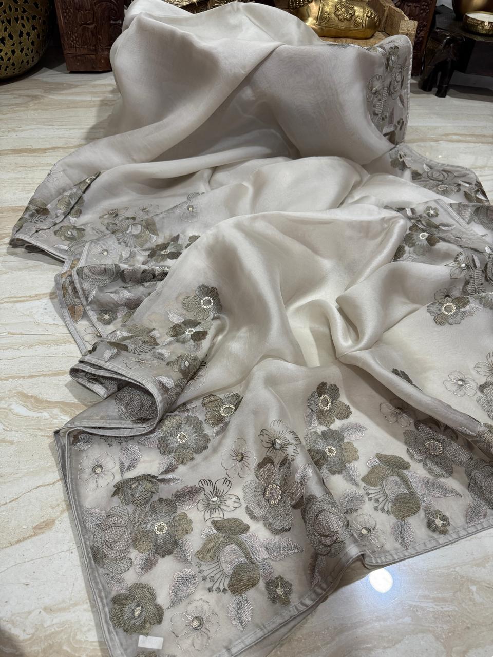 Pure Organza Saree With Embroidery Work