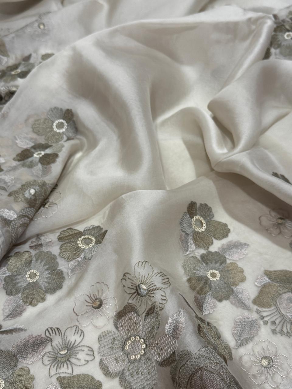 Pure Organza Saree With Embroidery Work