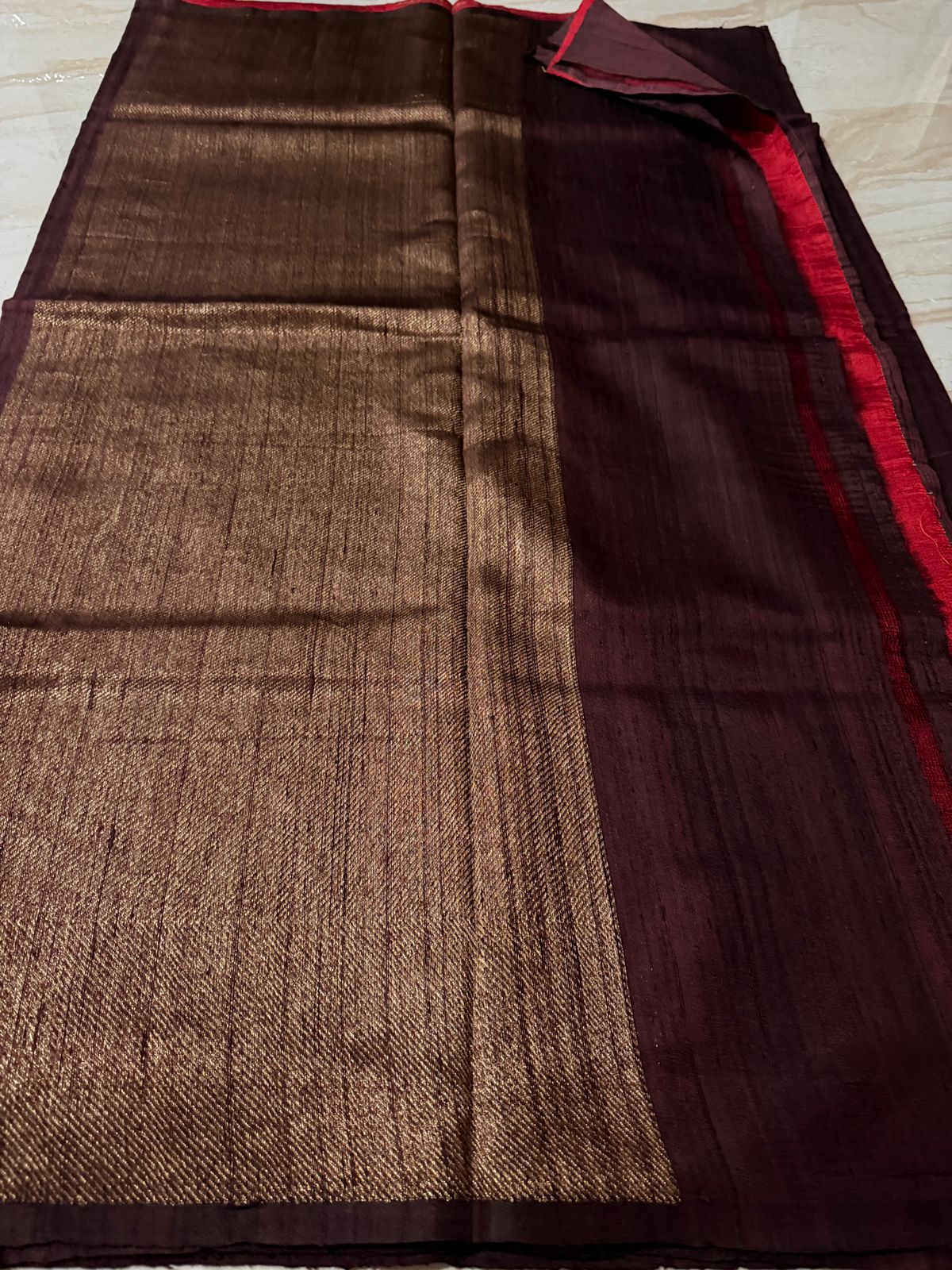Pure Handloom Border Less Raw Silk Banarasi Saree
