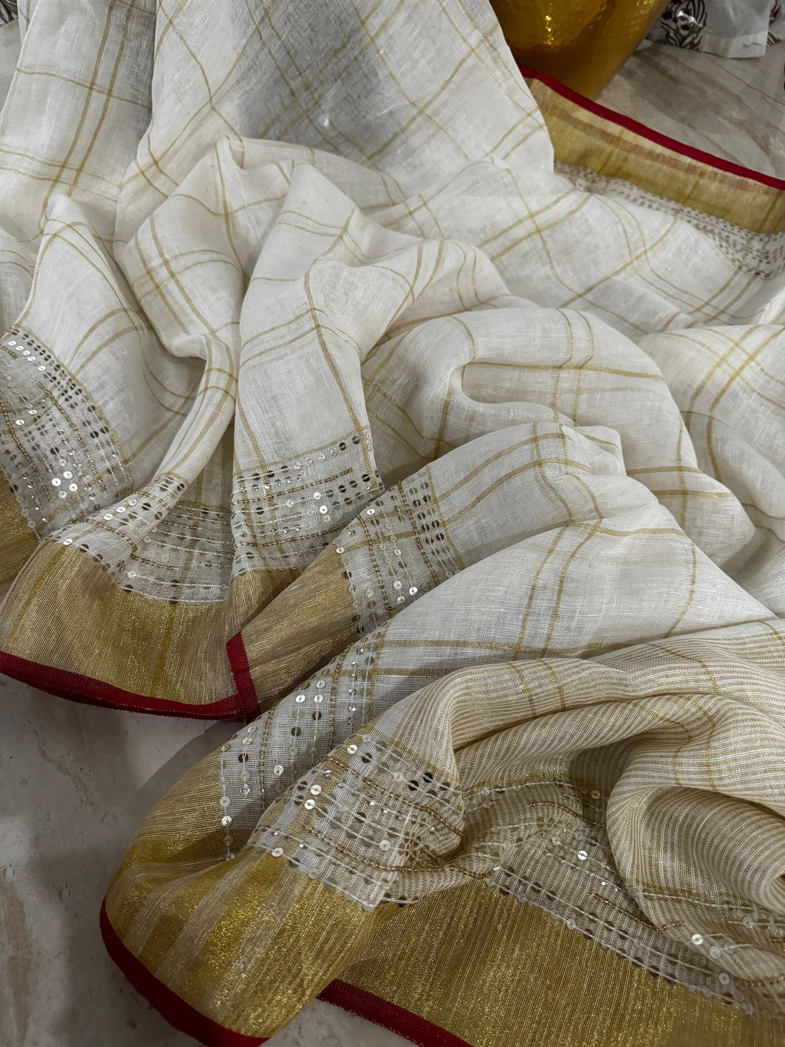 Linen By Linen Sequence Cut Dana Work Saree