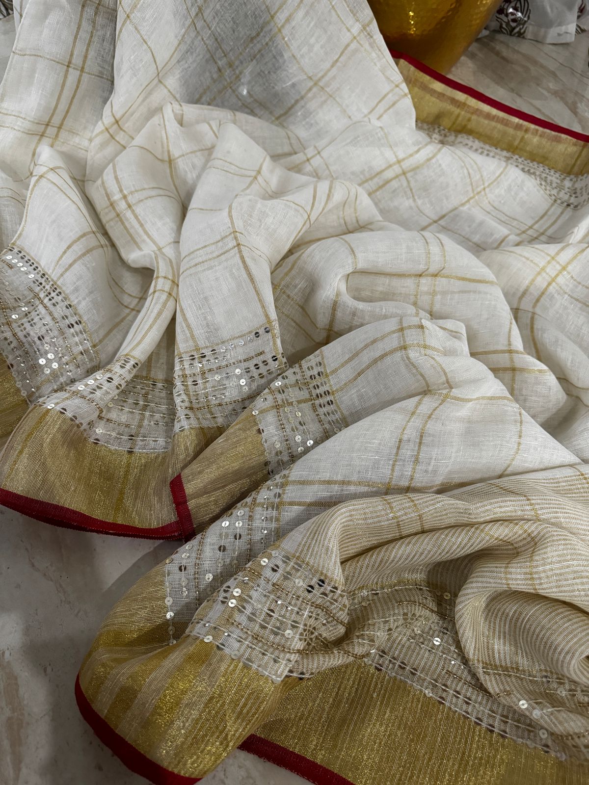 Linen By Linen Sequence Cut Dana Work Saree