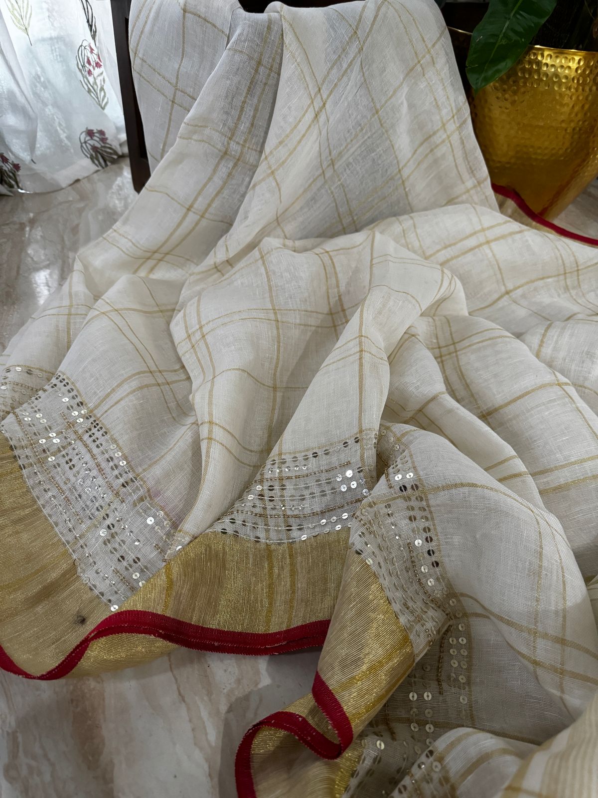 Linen By Linen Sequence Cut Dana Work Saree
