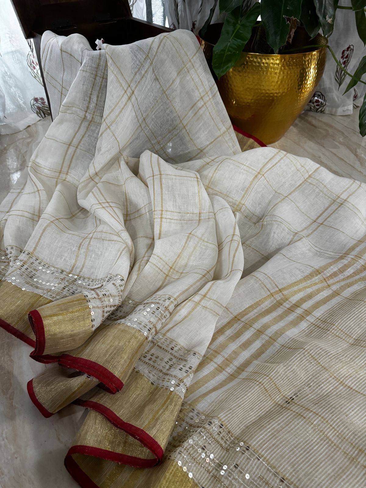 Linen By Linen Sequence Cut Dana Work Saree