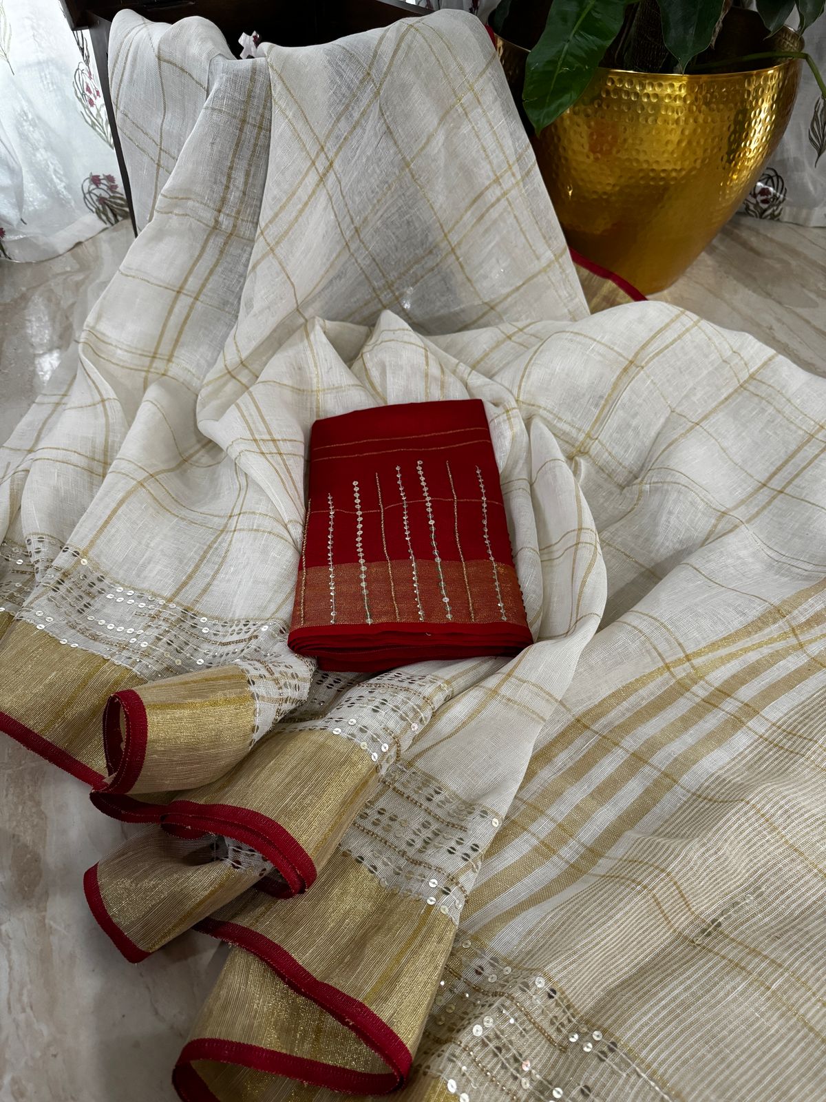 Linen By Linen Sequence Cut Dana Work Saree