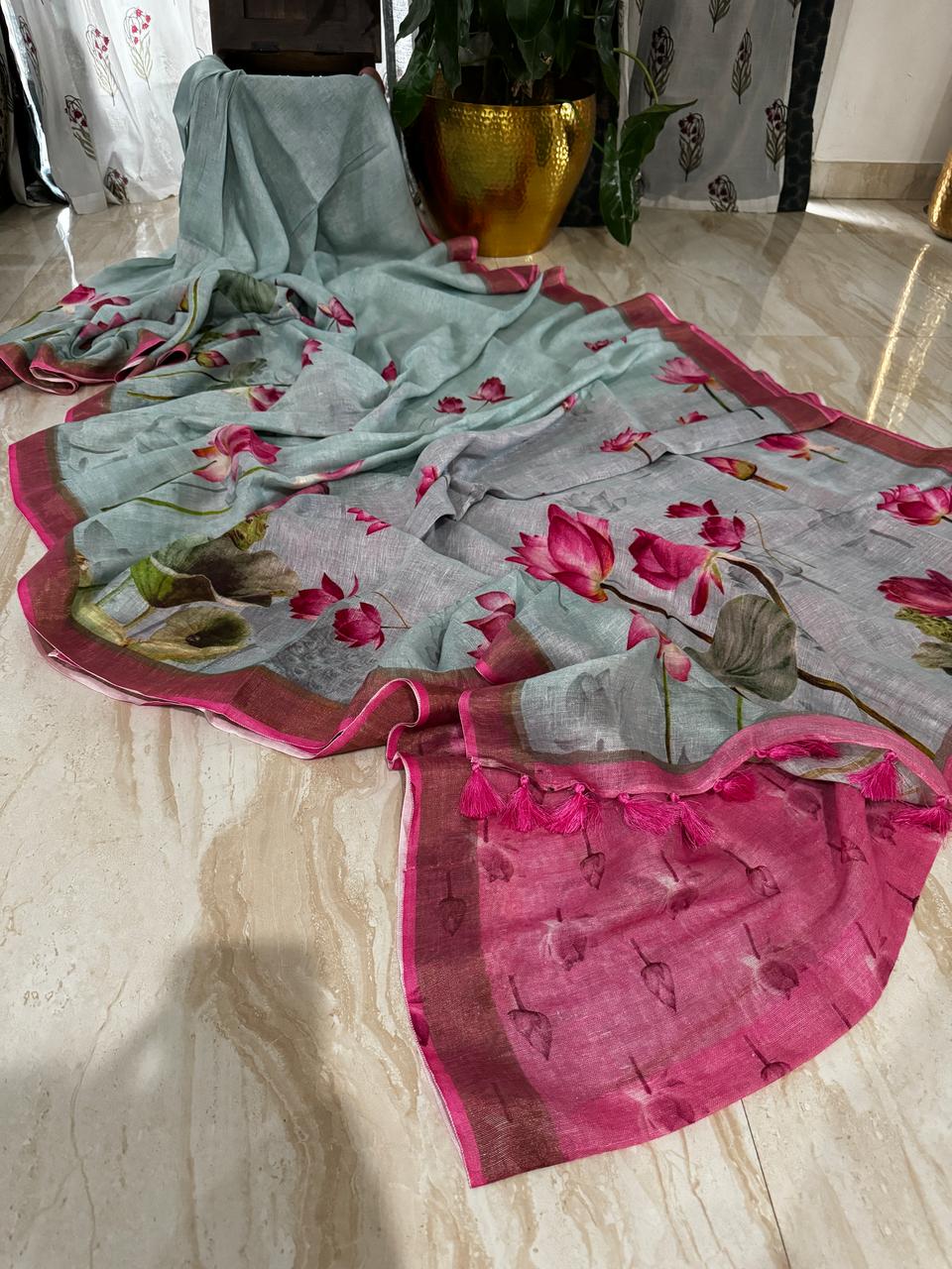 Linen Digital Print Saree