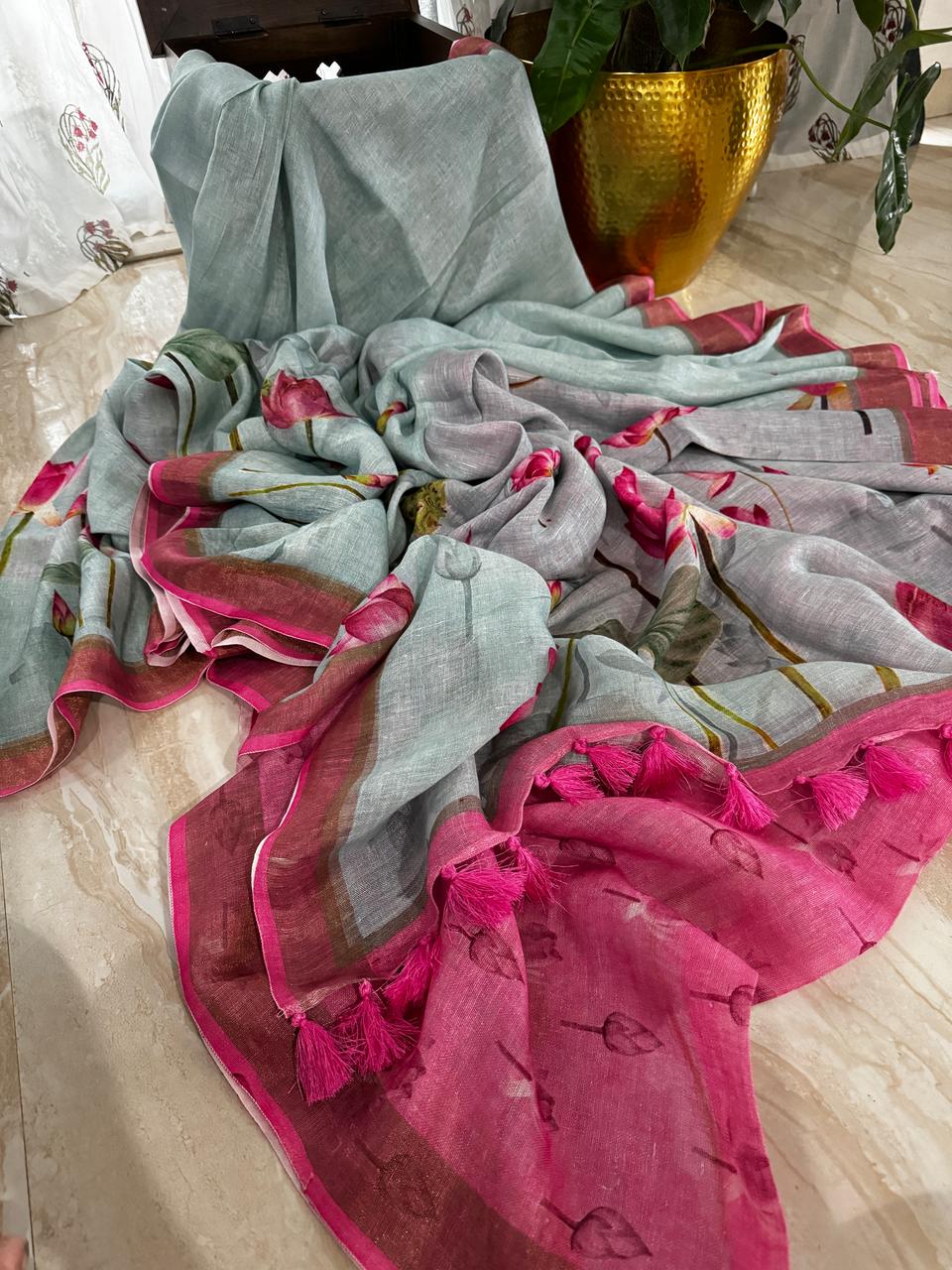 Linen Digital Print Saree