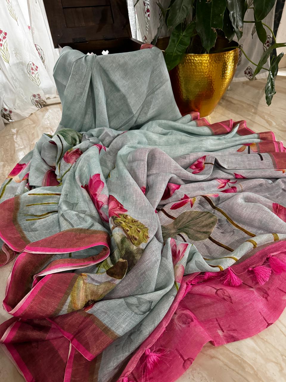 Linen Digital Print Saree