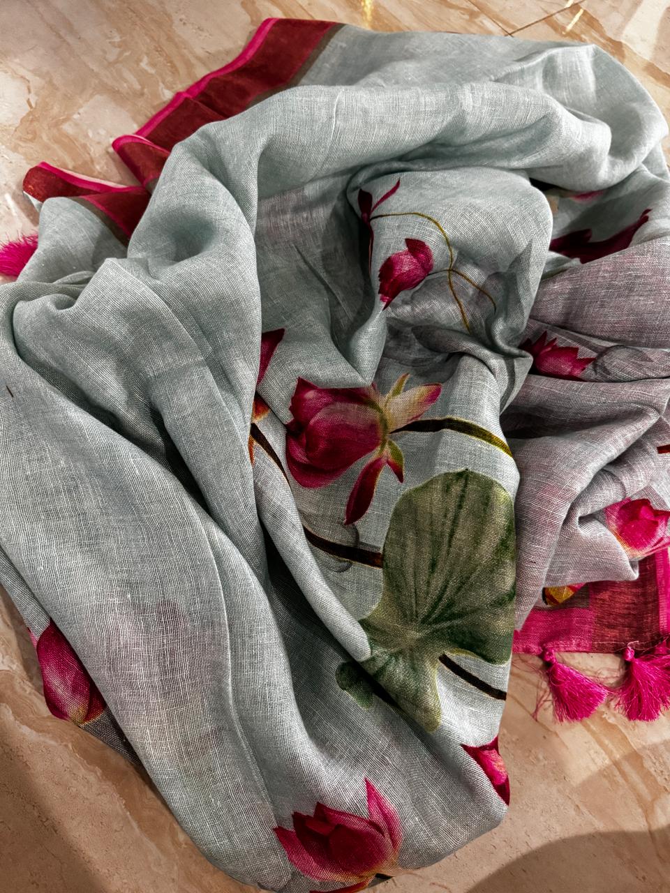 Linen Digital Print Saree