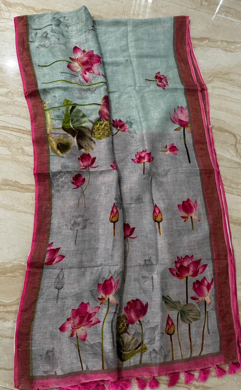 Linen Digital Print Saree