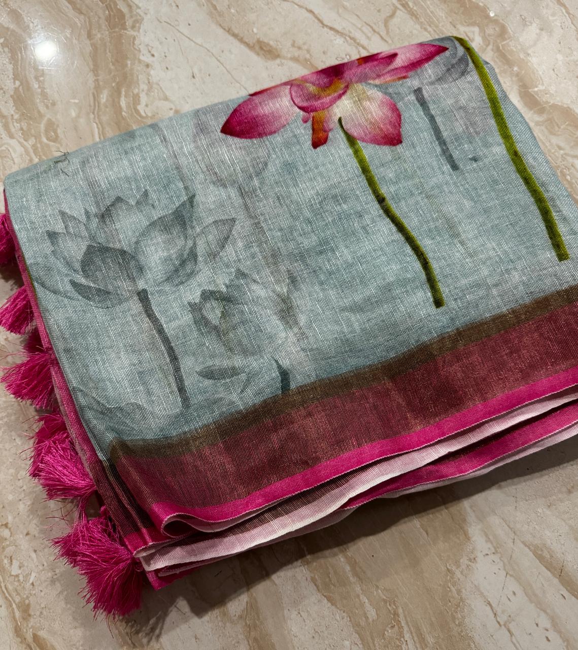 Linen Digital Print Saree