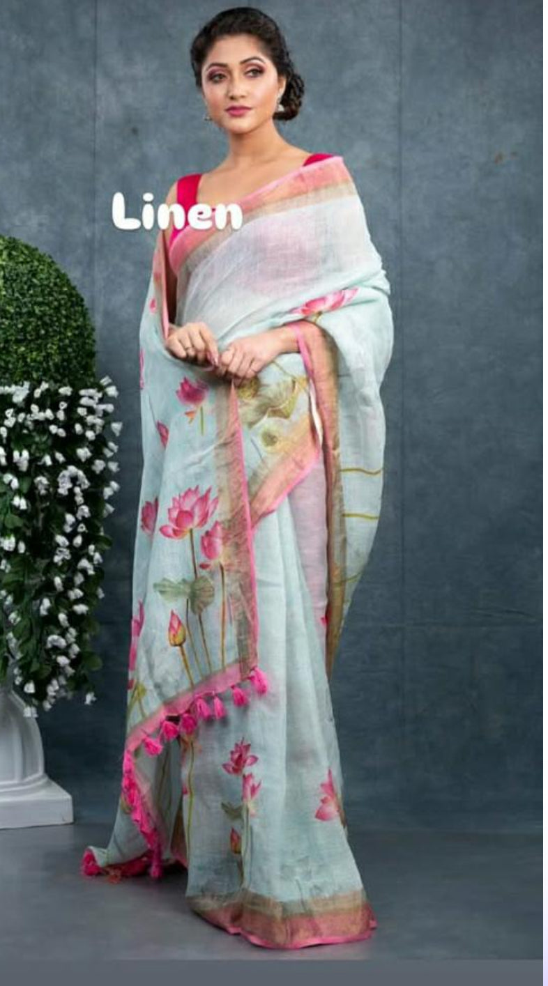 Linen Digital Print Saree