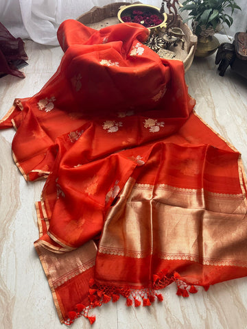 Pure Handloom Kora Banarasi Sona Rupa Zari Weave