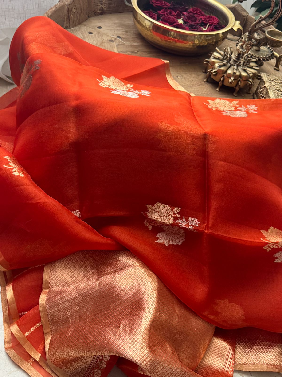 Pure Handloom Kora Banarasi Sona Rupa Zari Weave