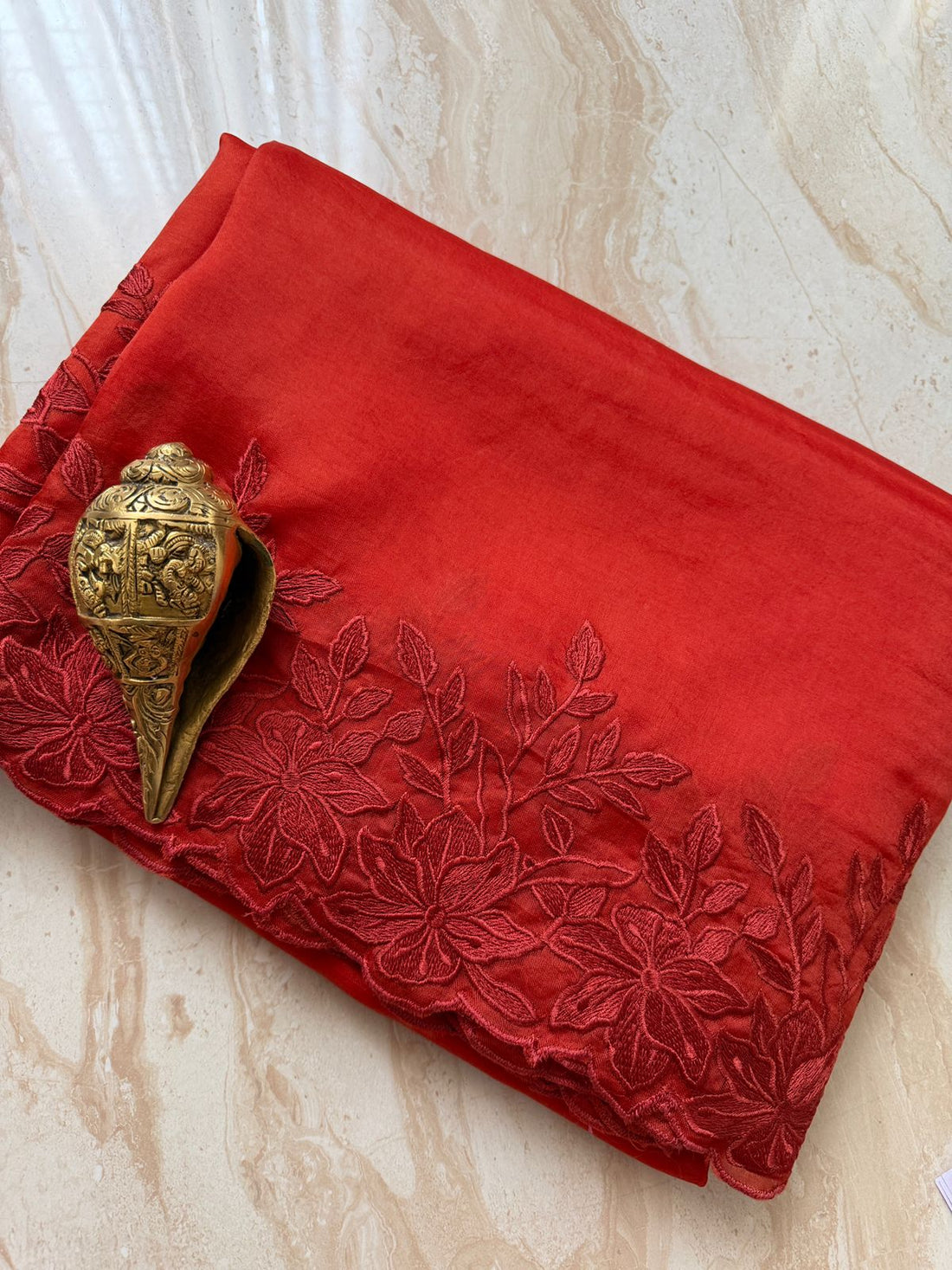 Organza Silk Saree With Alfi Scallop Embroidery Border