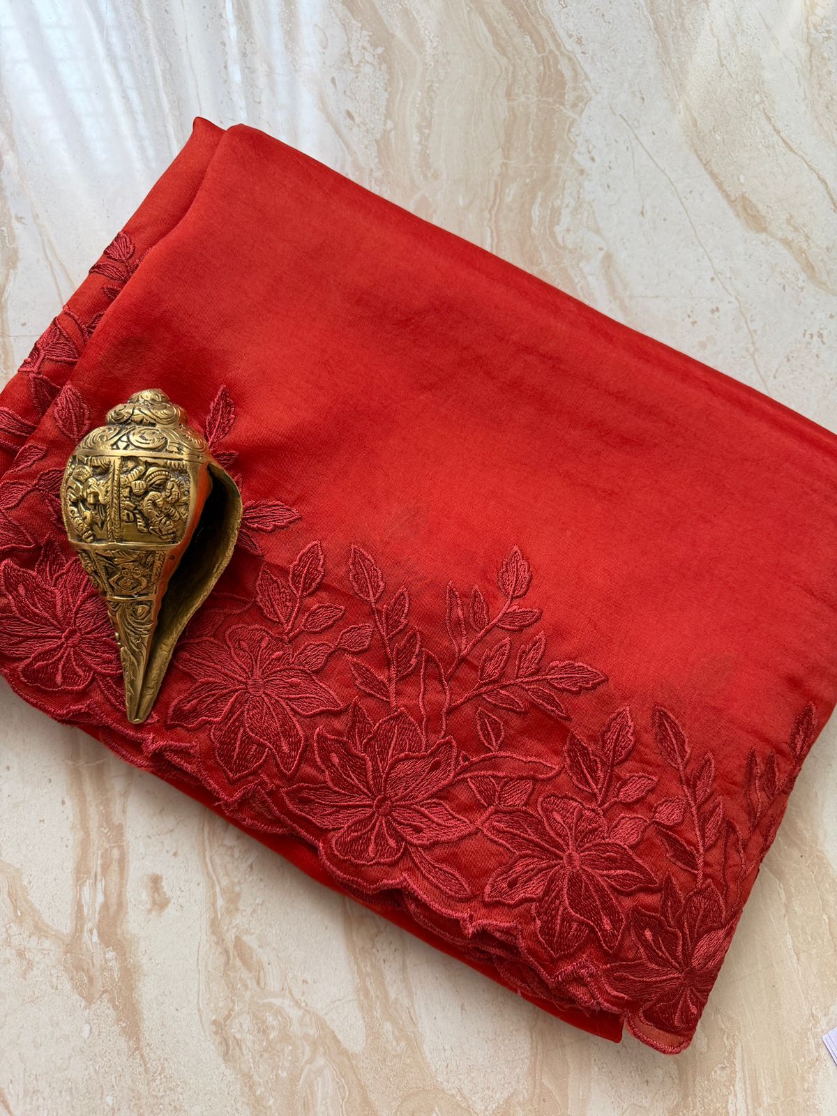 Organza Silk Saree With Alfi Scallop Embroidery Border
