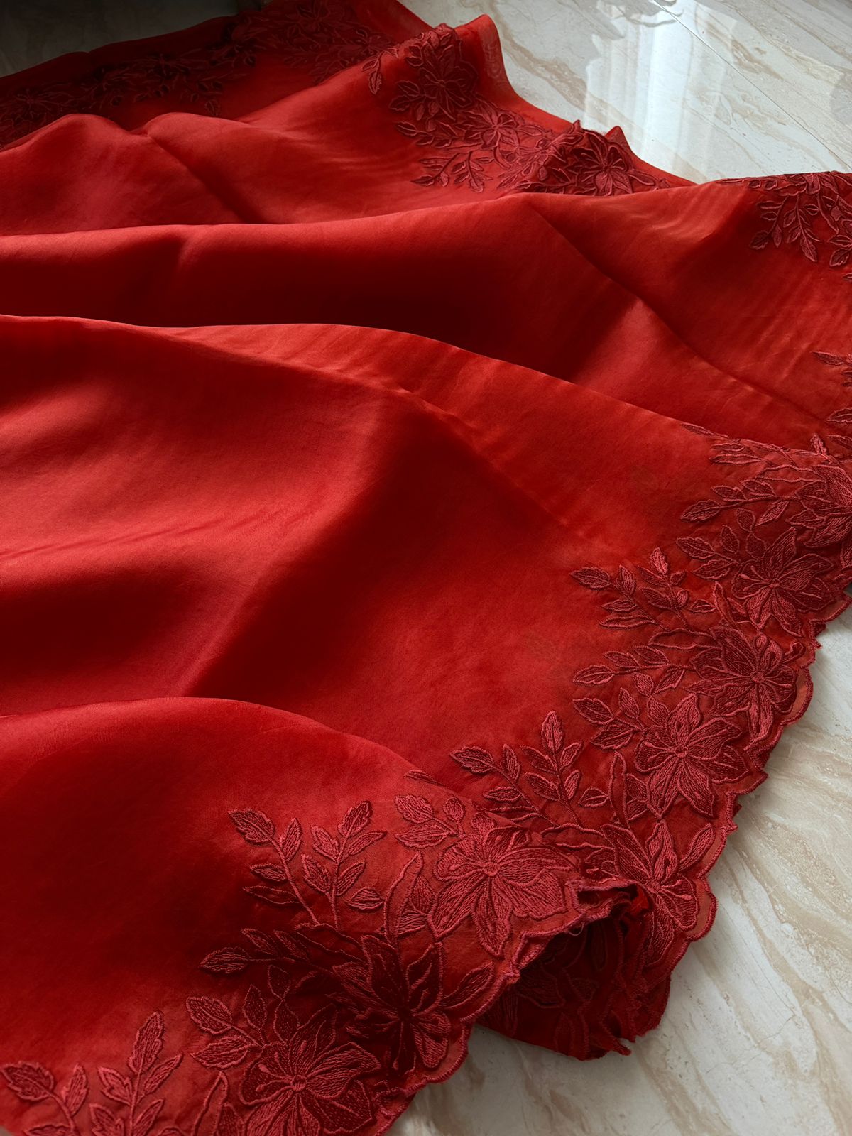 Organza Silk Saree With Alfi Scallop Embroidery Border