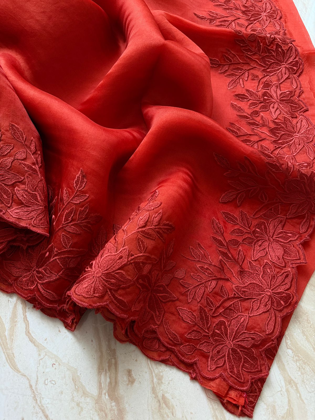 Organza Silk Saree With Alfi Scallop Embroidery Border