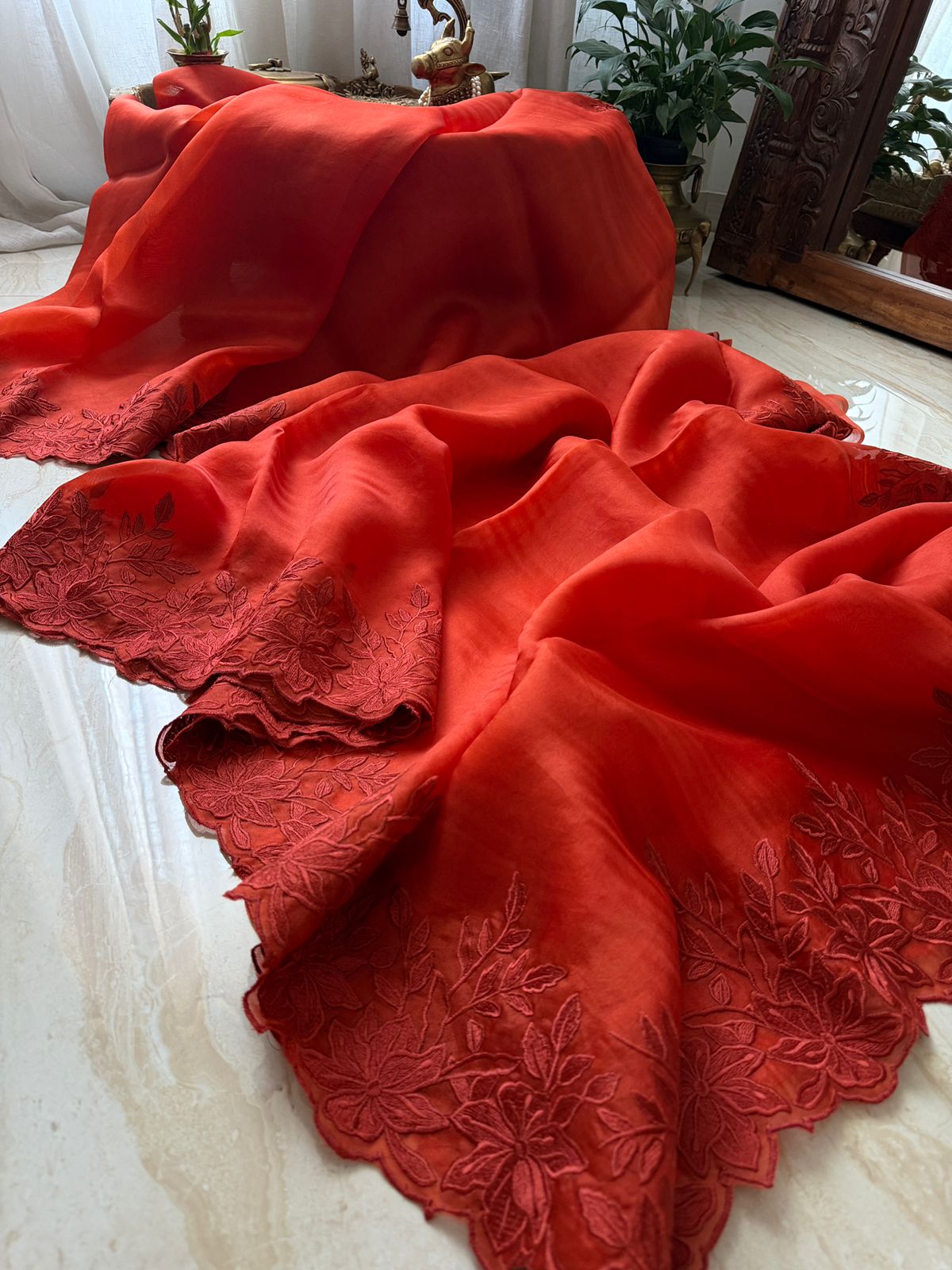 Organza Silk Saree With Alfi Scallop Embroidery Border