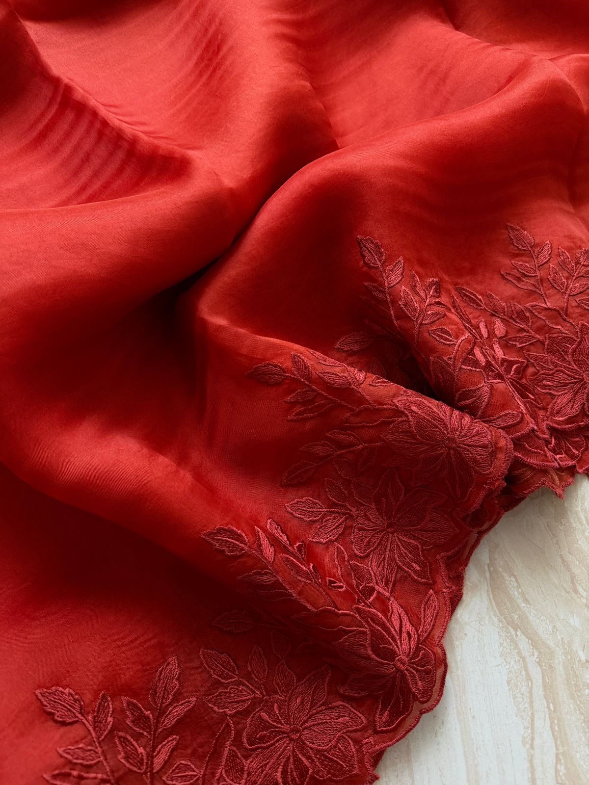 Organza Silk Saree With Alfi Scallop Embroidery Border