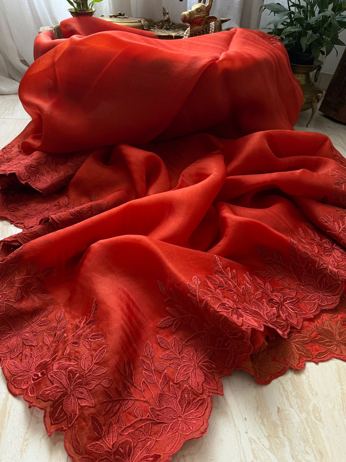 Organza Silk Saree With Alfi Scallop Embroidery Border