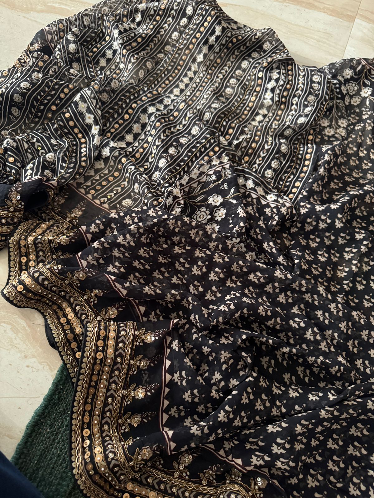 Georgette Ajrakh Print Saree with Hand Zardozi Border
